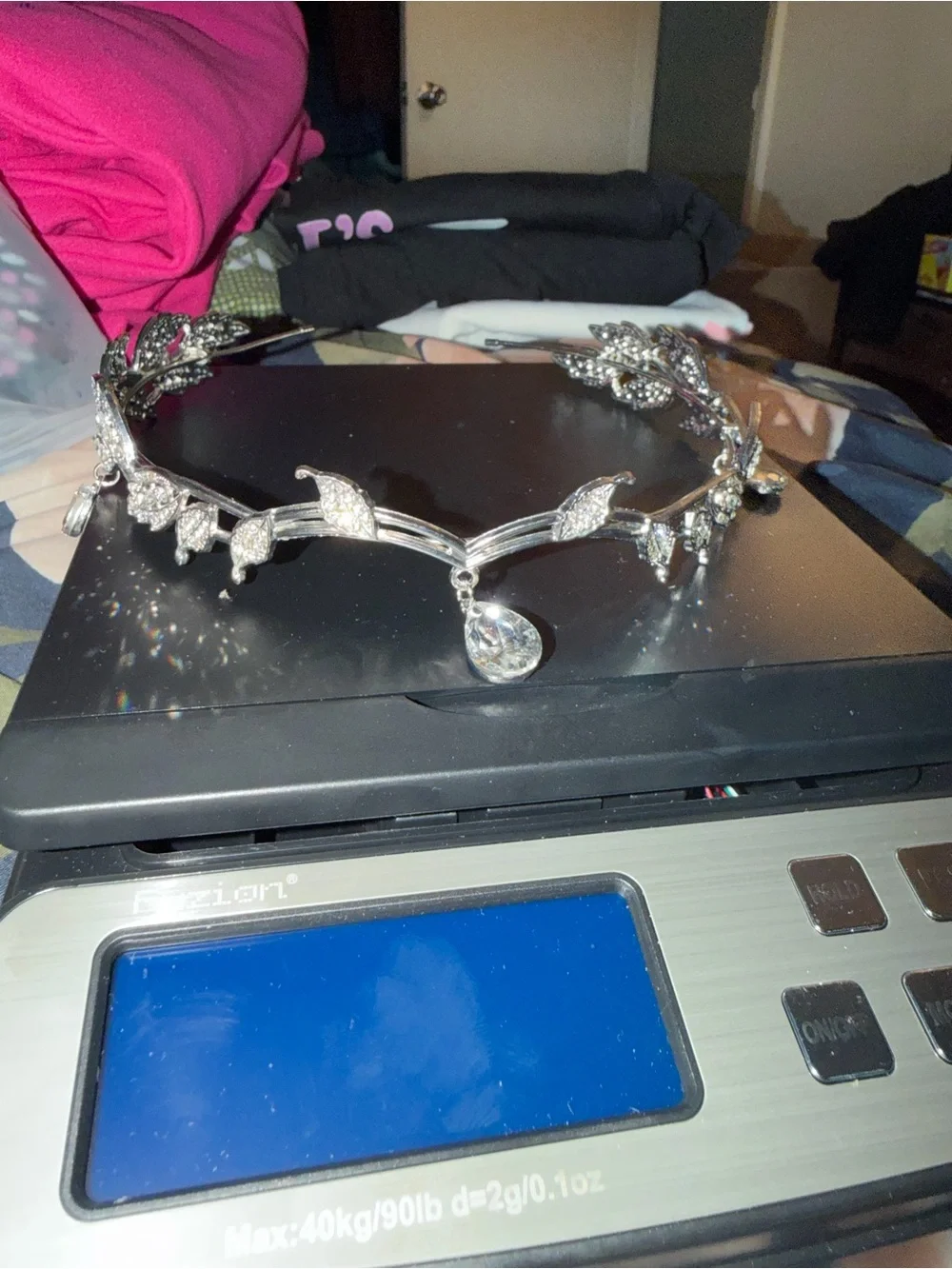 Silver Crystal Leaf Teardrop Tiara Headband